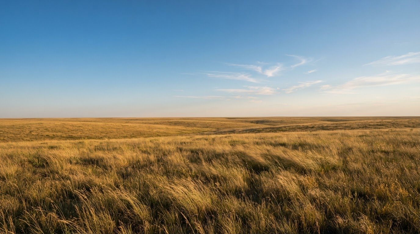 Golden shortgrass prairie stretching to a flat horizon